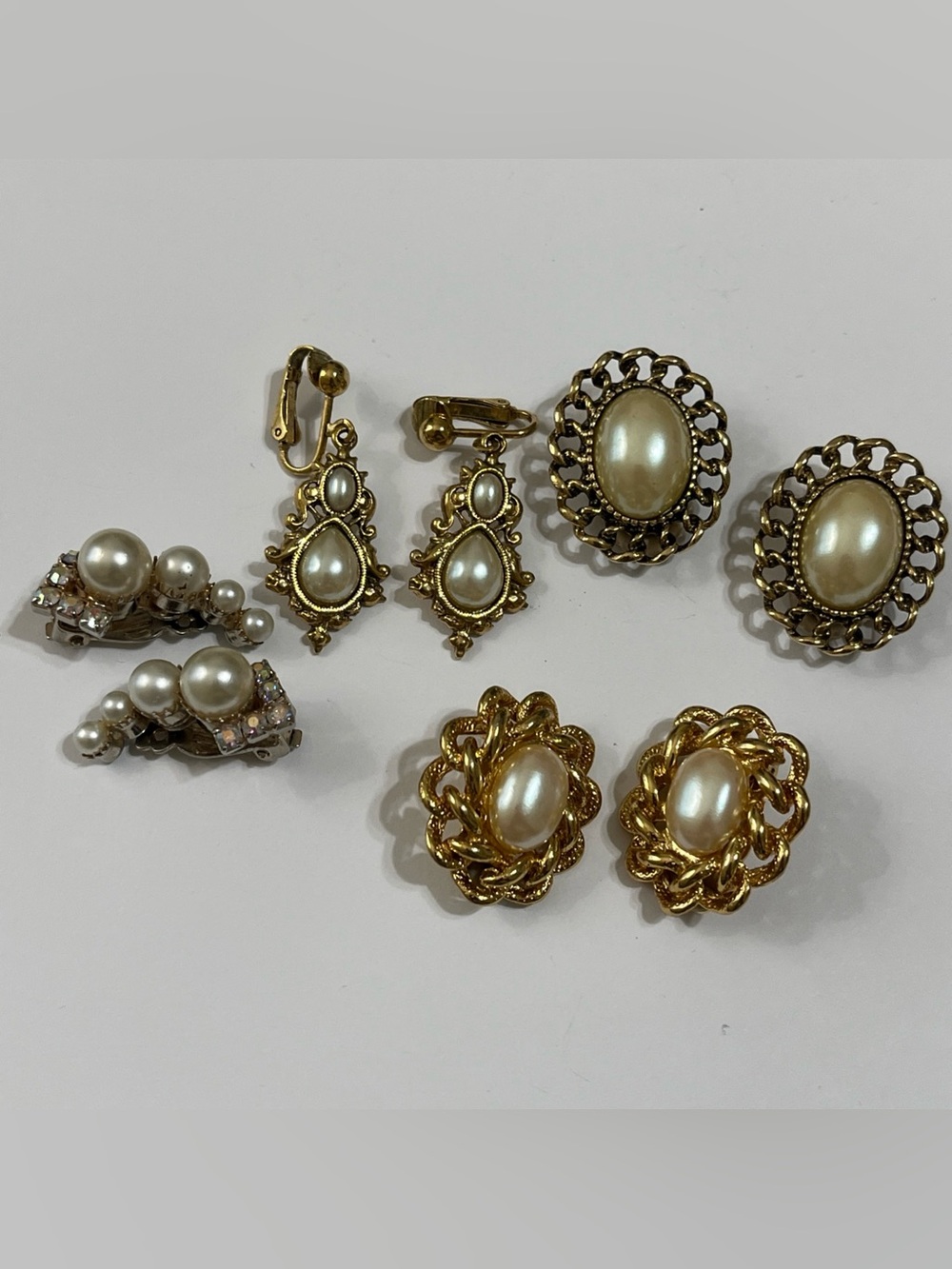 Gold Tone Pearl Cluster  Earrings Set - Classic lot